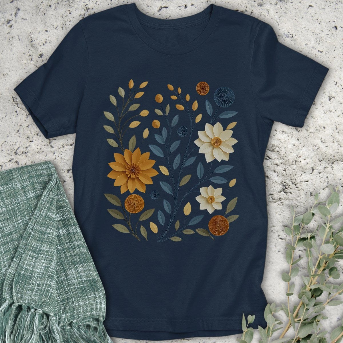 Stepping Green T-Shirt Paper Cut Floral T-Shirt