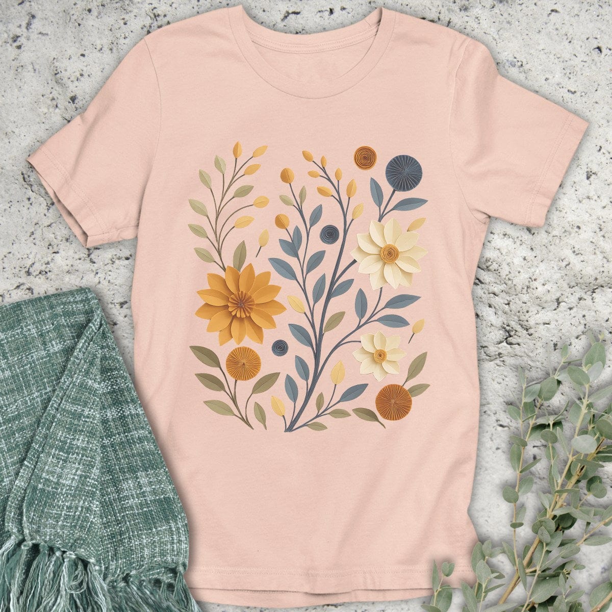 Stepping Green T-Shirt Paper Cut Floral T-Shirt
