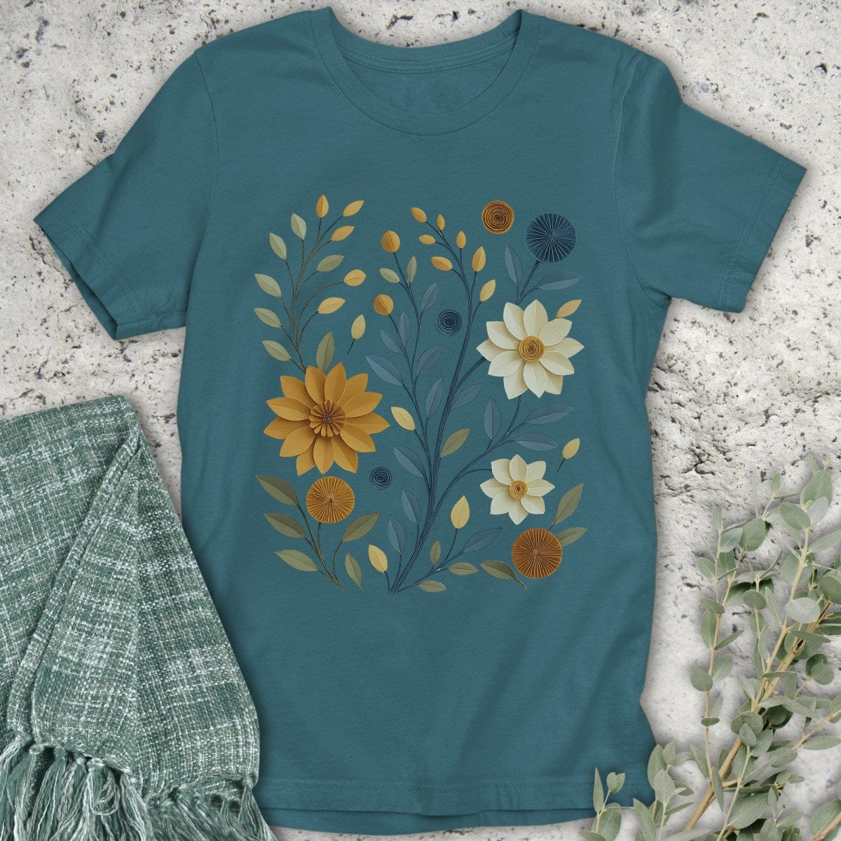 Stepping Green T-Shirt Paper Cut Floral T-Shirt