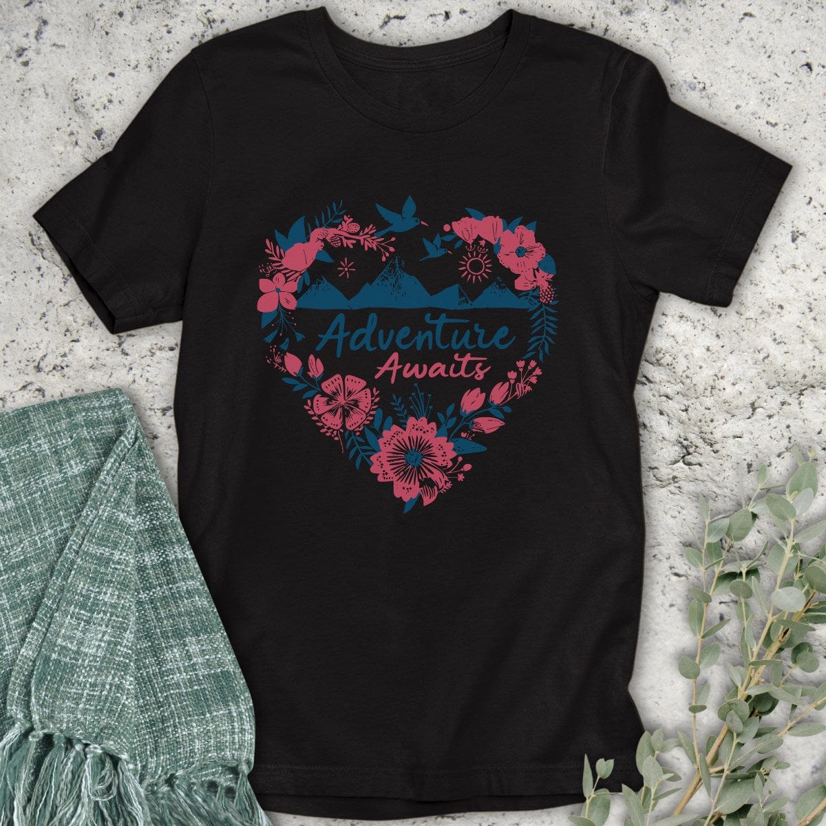 Stepping Green T-Shirt Pink Heart Adventure Awaits T-Shirt