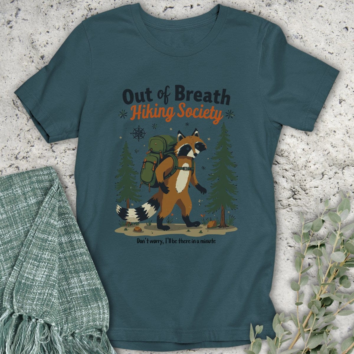 Stepping Green T-Shirt Racoon Hiking Society Organic T-Shirt