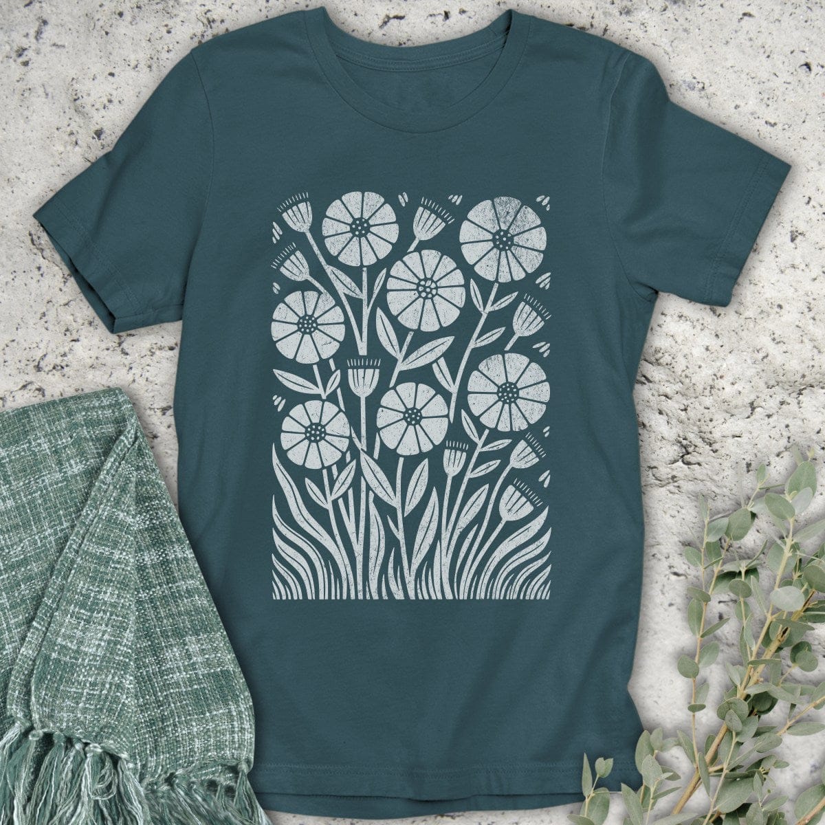 Stepping Green T-Shirt Retro Wildflower Garden Organic T-Shirt
