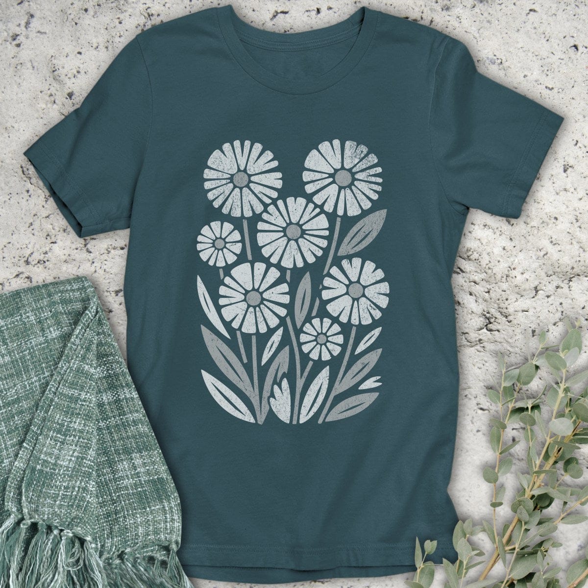 Stepping Green T-Shirt Retro Wildflower Organic T-Shirt