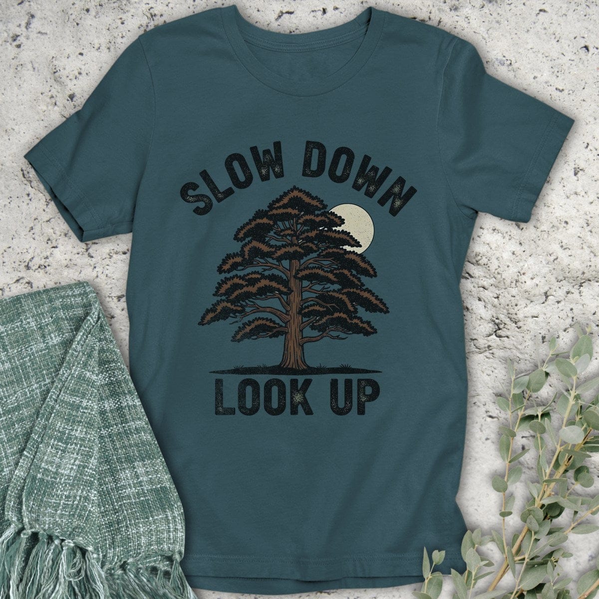 Stepping Green T-Shirt Slow Down Look Up Organic T-Shirt