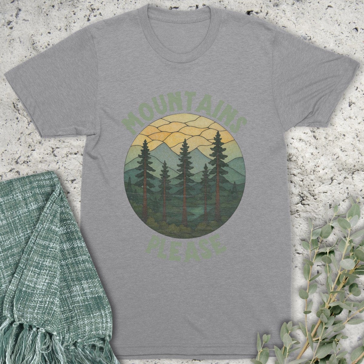 Stepping Green T-Shirt Stained Glass Mountains Please T-Shirt