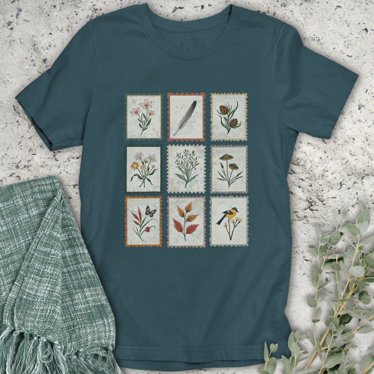 Stepping Green T-Shirt Vintage Nature Stamps Organic T-Shirt