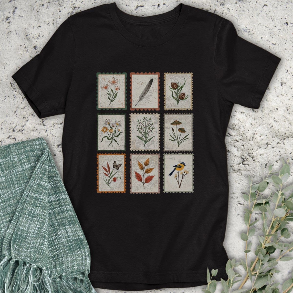 Stepping Green T-Shirt Vintage Nature Stamps T-Shirt