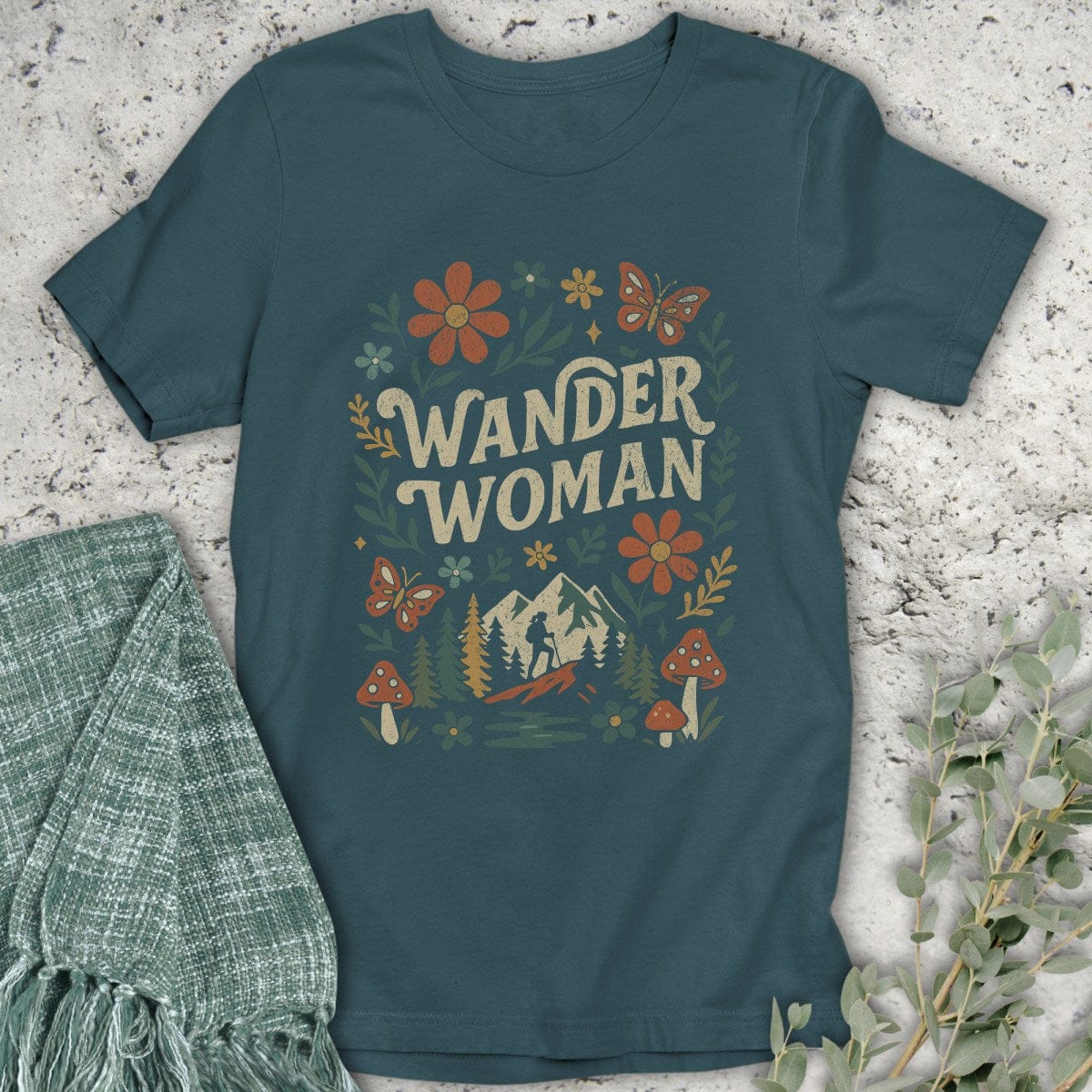 Stepping Green T-Shirt Wander Woman Floral Scene Organic T-Shirt