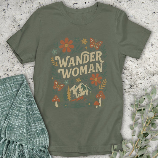 Stepping Green T-Shirt Wander Woman Floral Scene T-Shirt