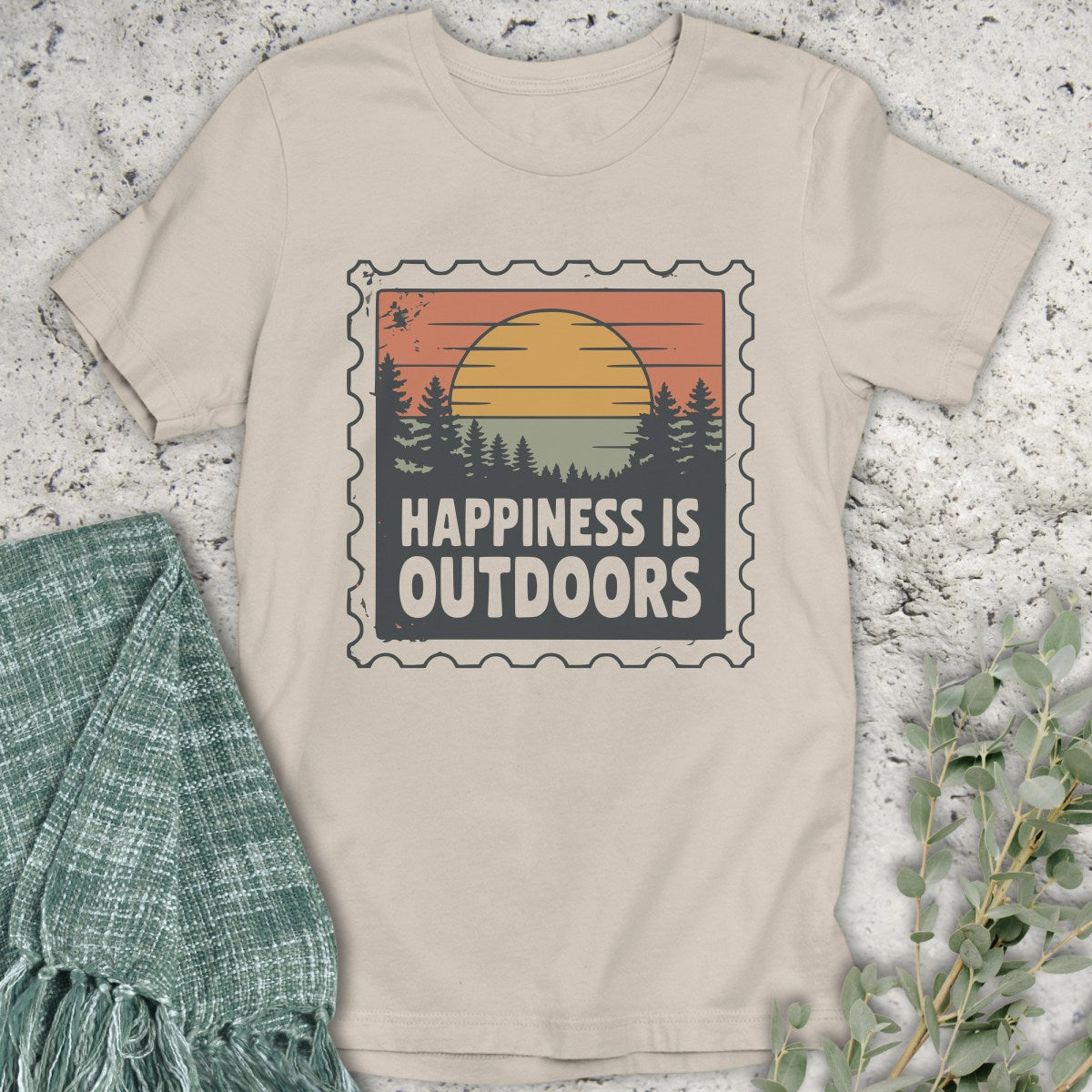 Happiness Is Outdoors Stamp T-Shirt