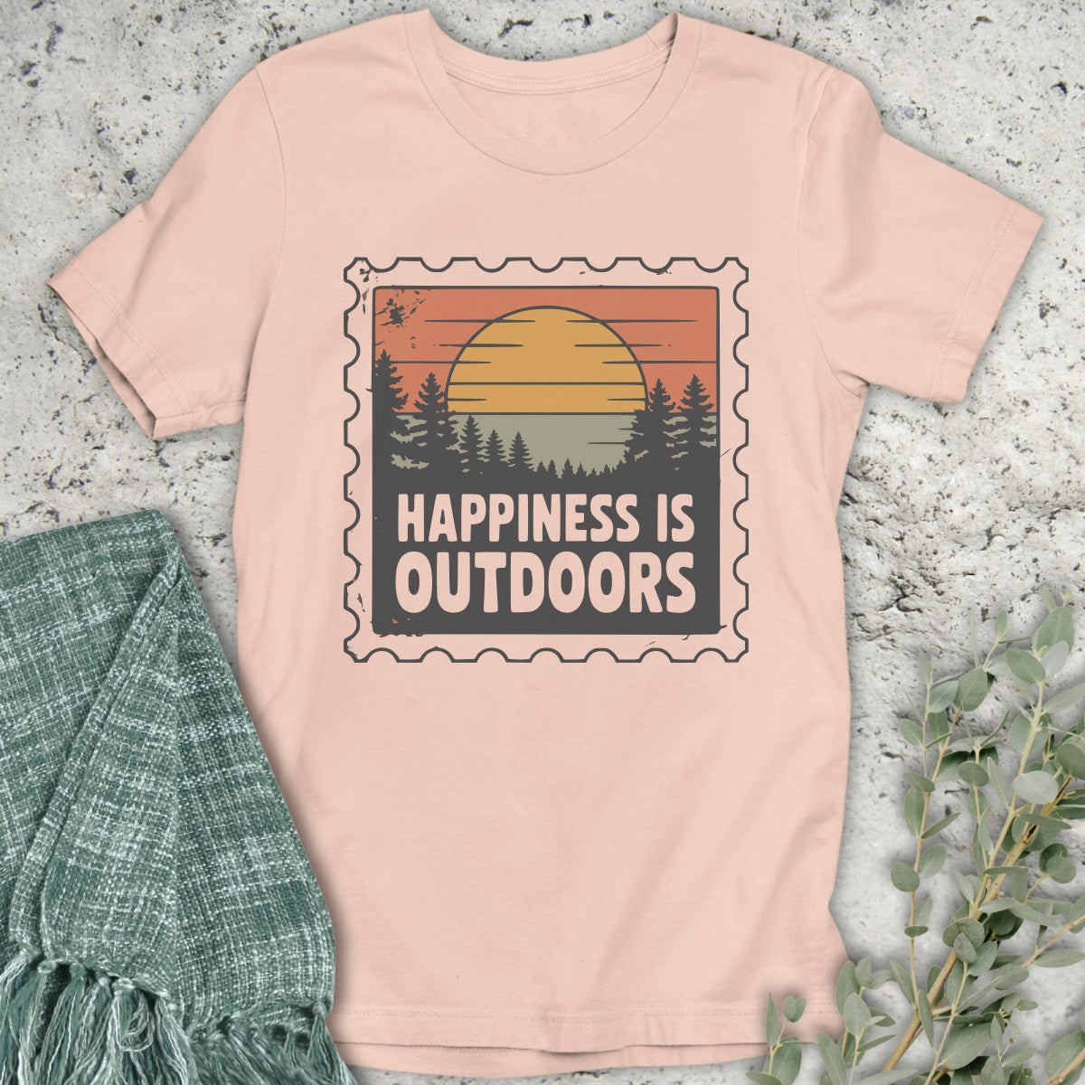 Happiness Is Outdoors Stamp T-Shirt