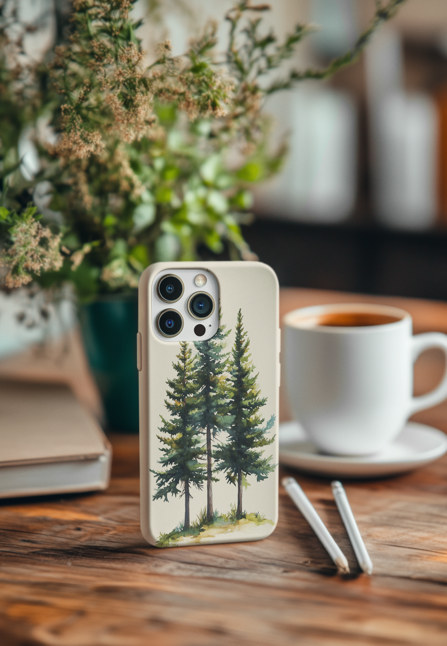 Watercolor Stand Alone Pine Trees Bio Case