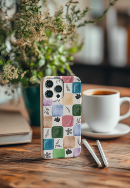 Watercolor Leaf Checkerboard Bio Case