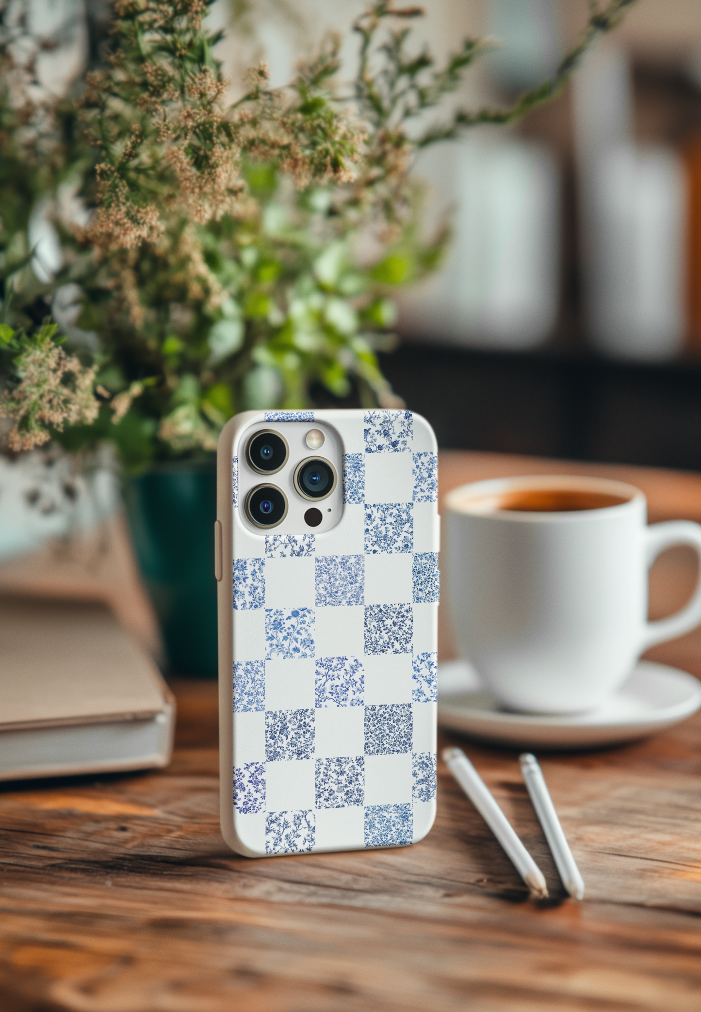 Blue Toile Checkerboard with White Bio Case