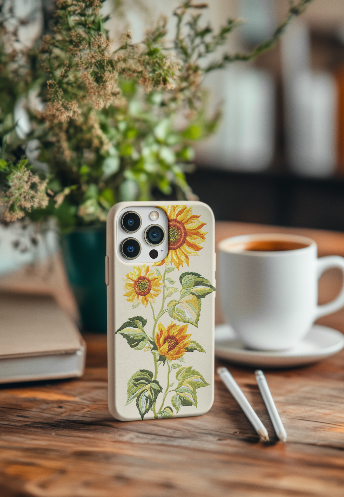 Sunflowers Embroidered Look Bio Case