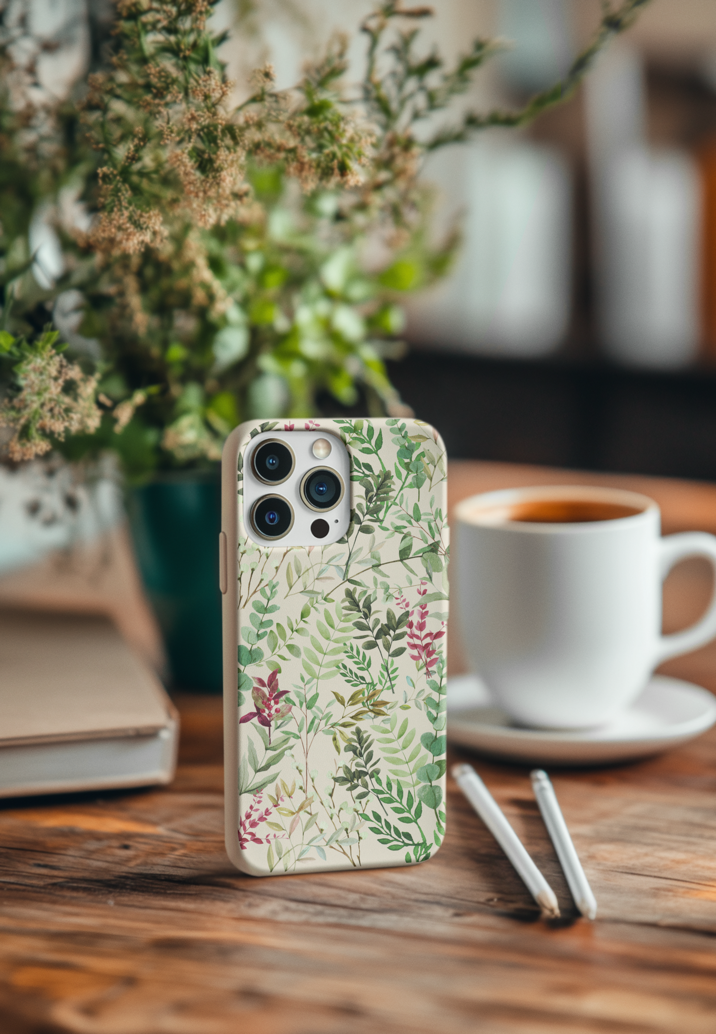 Watercolor Green Leaves Bio Case