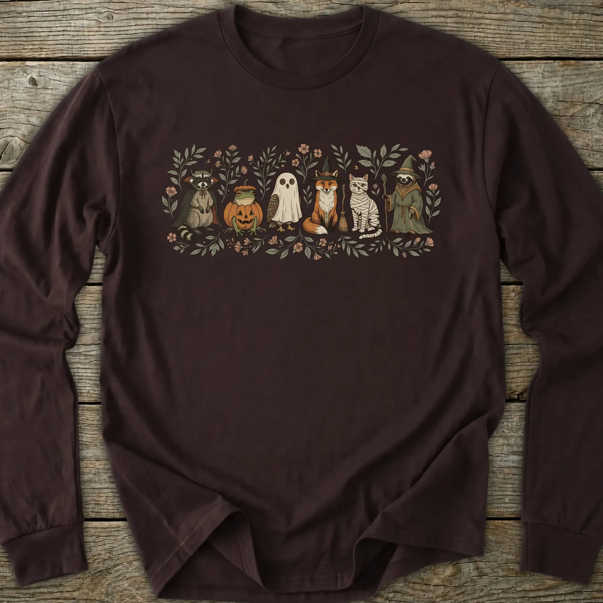 Printify Long-sleeve Halloween Animal Friends Long Sleeve T-Shirt