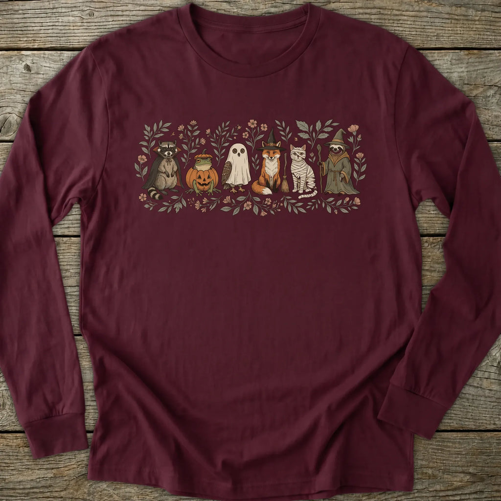 Printify Long-sleeve Halloween Animal Friends Long Sleeve T-Shirt