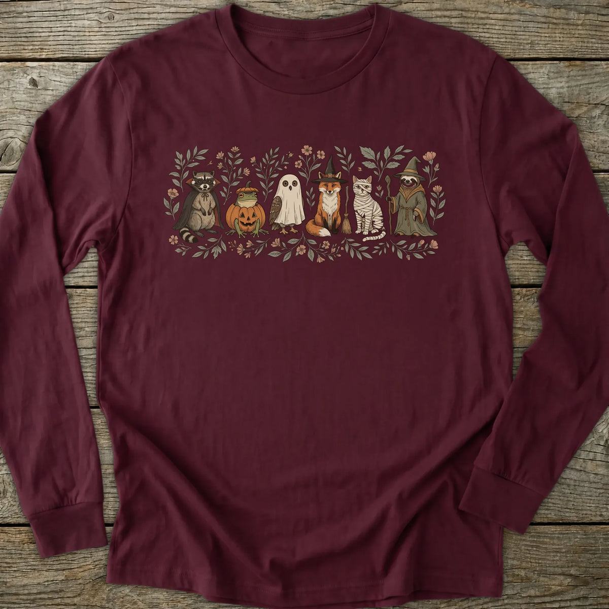 Printify Long-sleeve Halloween Animal Friends Long Sleeve T-Shirt