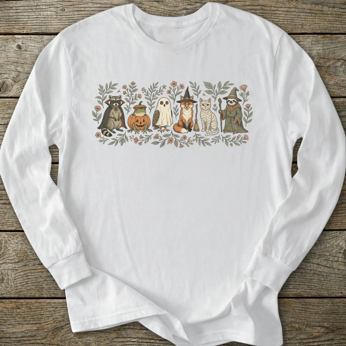 Printify Long-sleeve Halloween Animal Friends Long Sleeve T-Shirt