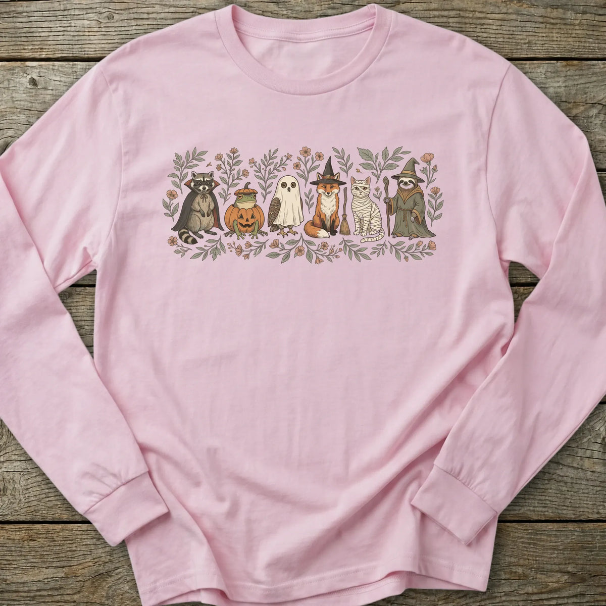 Printify Long-sleeve Halloween Animal Friends Long Sleeve T-Shirt
