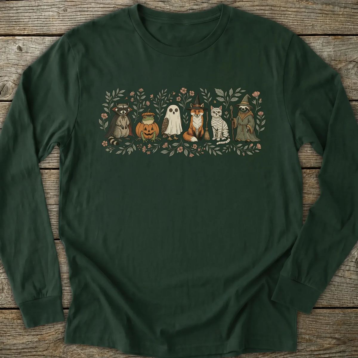 Printify Long-sleeve Halloween Animal Friends Long Sleeve T-Shirt