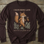 Printify Long-sleeve Hate Being Late Fox Long Sleeve T-Shirt