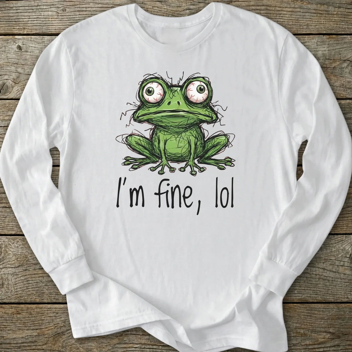 Printify Long-sleeve I'm Fine lol Frog Long Sleeve T-Shirt
