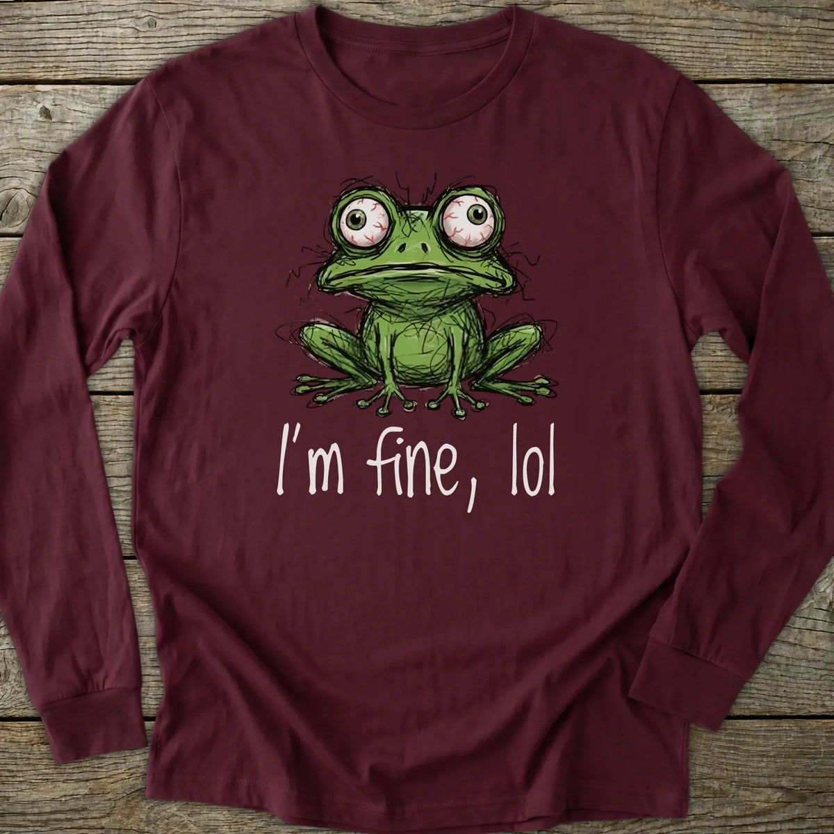 Printify Long-sleeve I'm Fine lol Frog Long Sleeve T-Shirt
