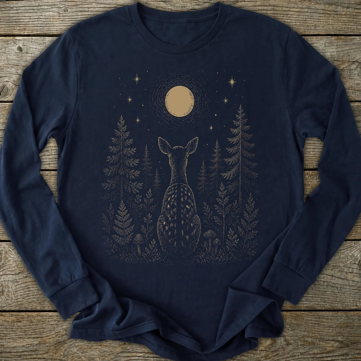 Printify Long-sleeve Moon Gazing Deer Long Sleeve T-Shirt