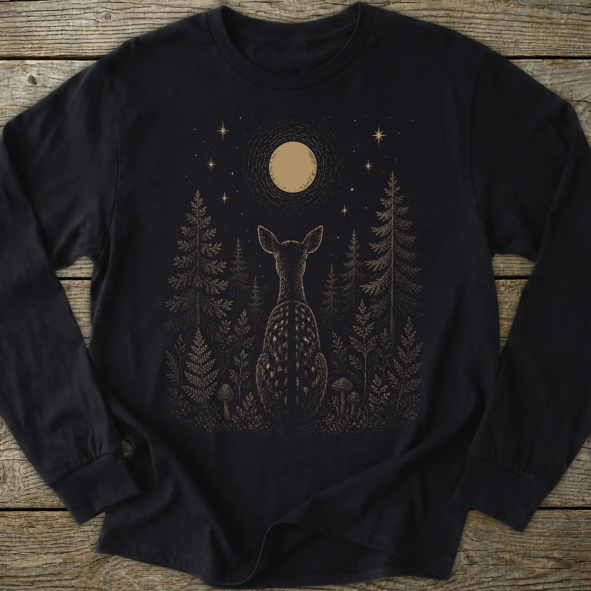 Printify Long-sleeve Moon Gazing Deer Long Sleeve T-Shirt