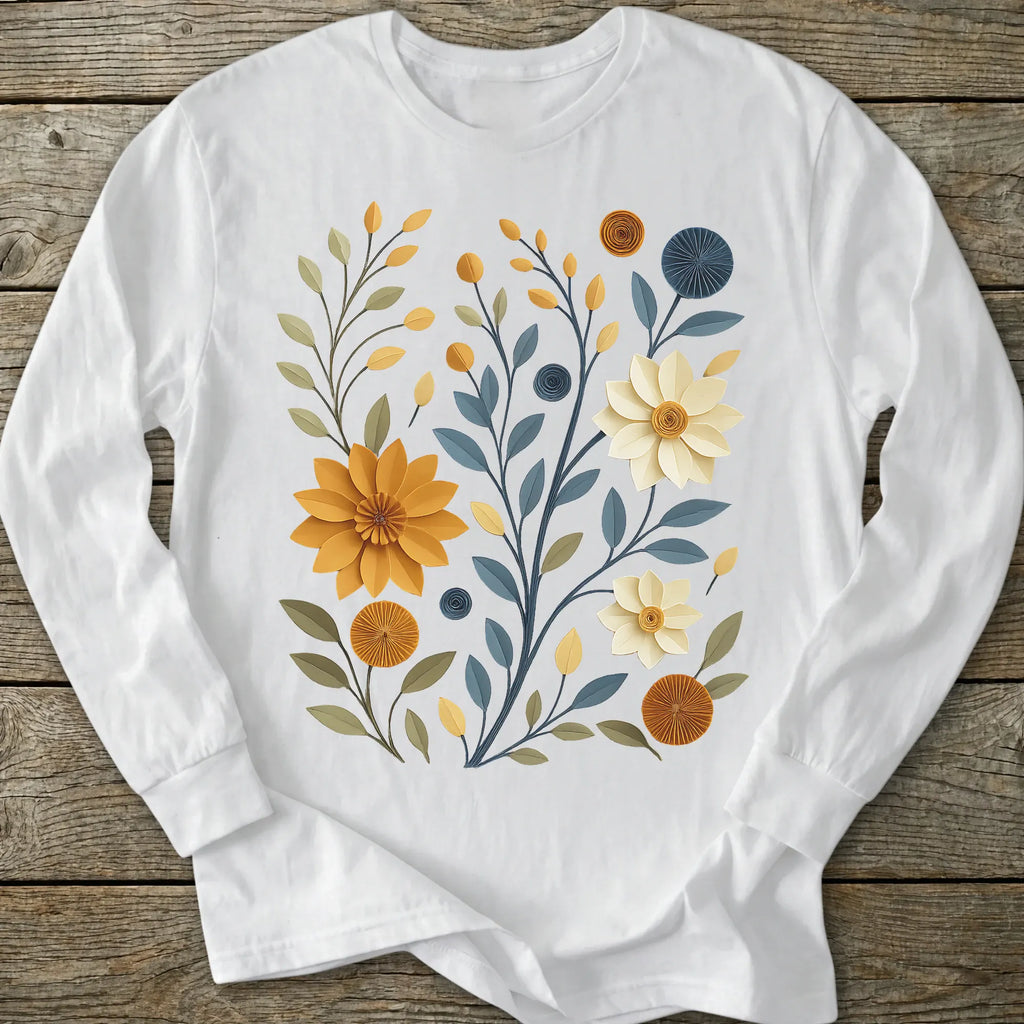 Printify Long-sleeve Paper Cut Floral Long Sleeve T-Shirt