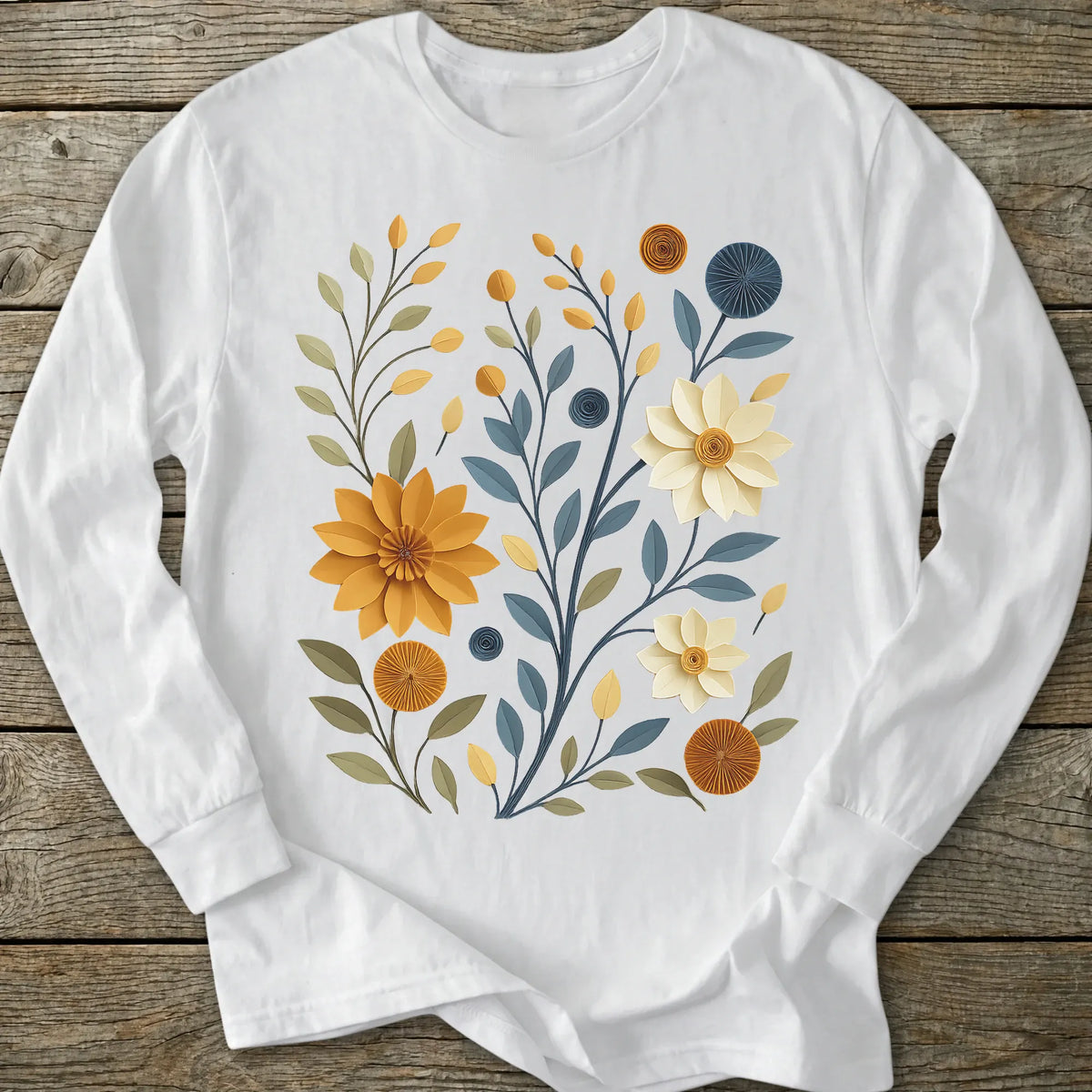 Printify Long-sleeve Paper Cut Floral Long Sleeve T-Shirt