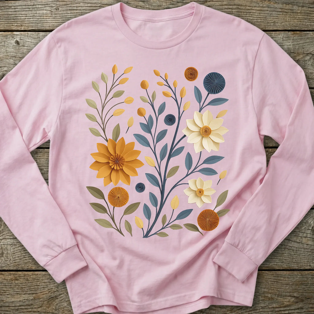 Printify Long-sleeve Paper Cut Floral Long Sleeve T-Shirt
