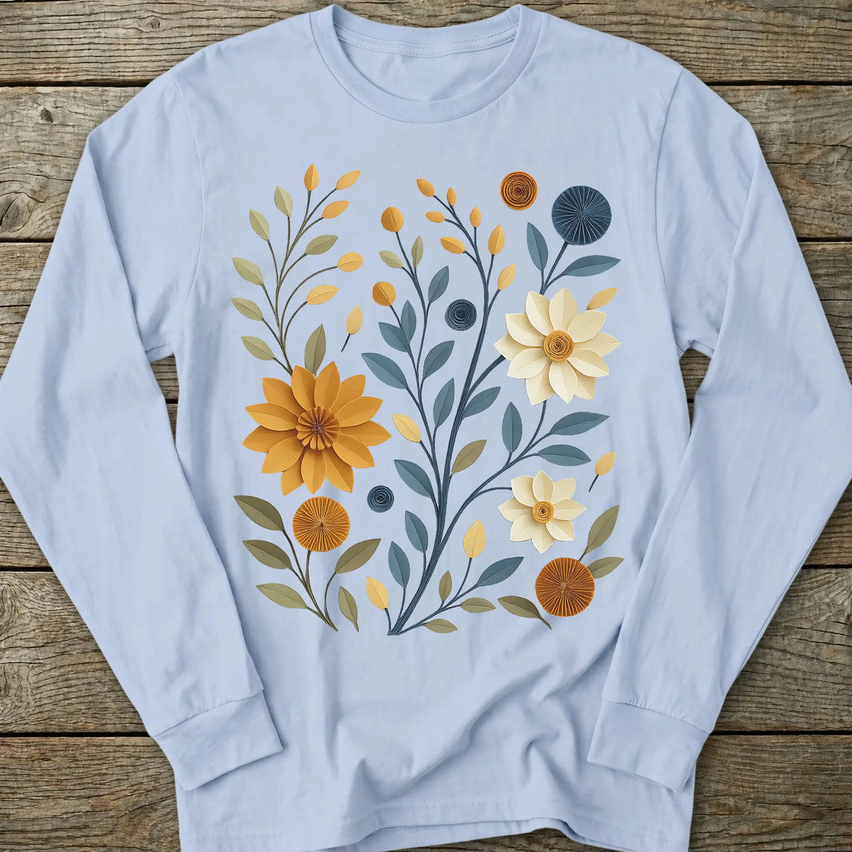 Printify Long-sleeve Paper Cut Floral Long Sleeve T-Shirt