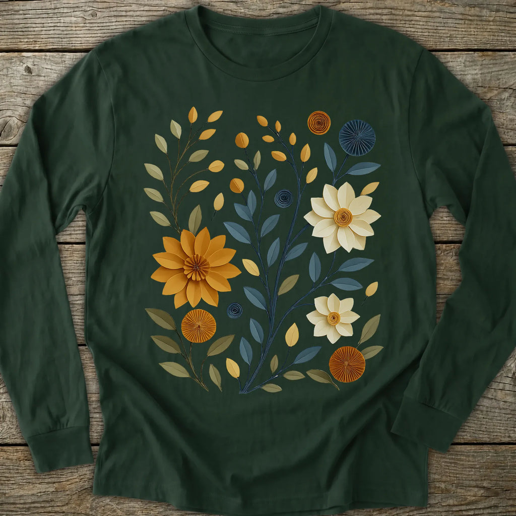 Printify Long-sleeve Paper Cut Floral Long Sleeve T-Shirt