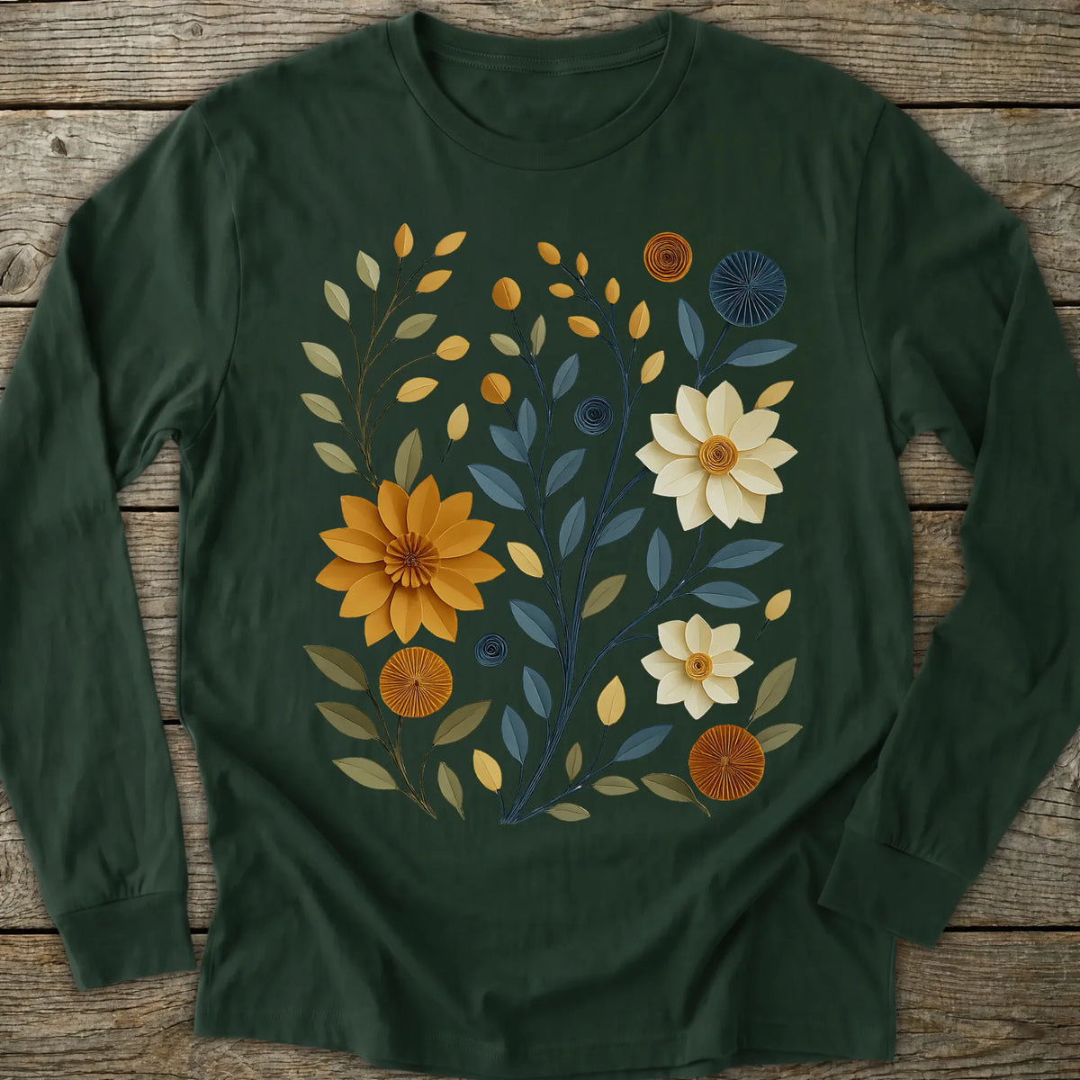 Printify Long-sleeve Paper Cut Floral Long Sleeve T-Shirt