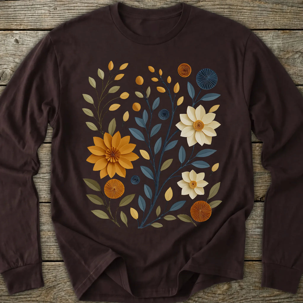 Printify Long-sleeve Paper Cut Floral Long Sleeve T-Shirt