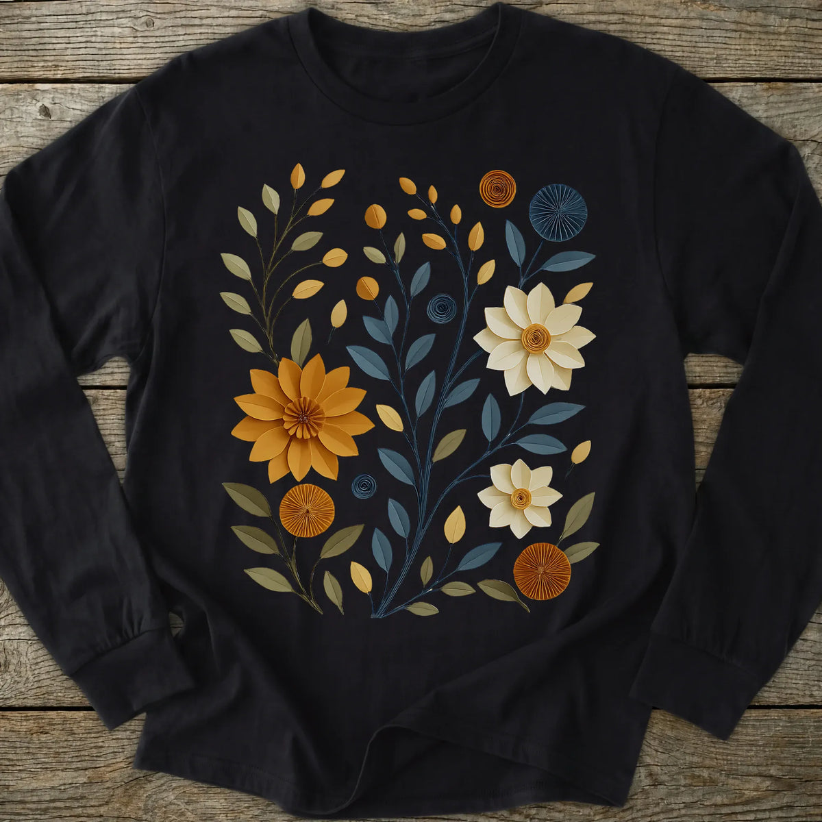 Printify Long-sleeve Paper Cut Floral Long Sleeve T-Shirt