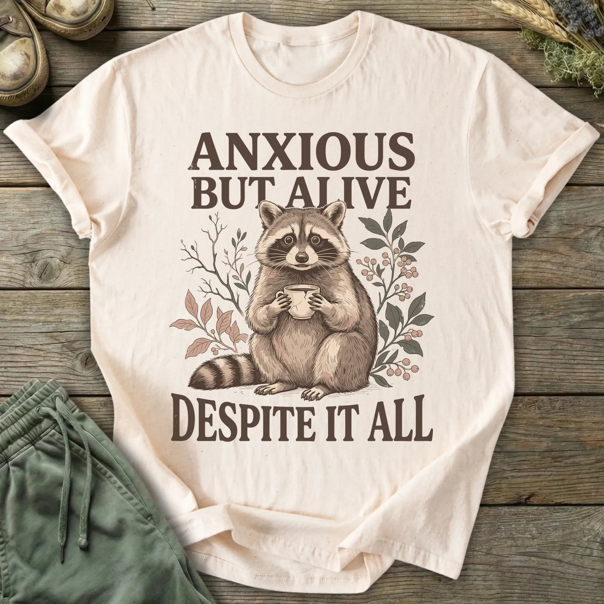 Printify T-Shirt Anxious But Alive Despite It All T-Shirt