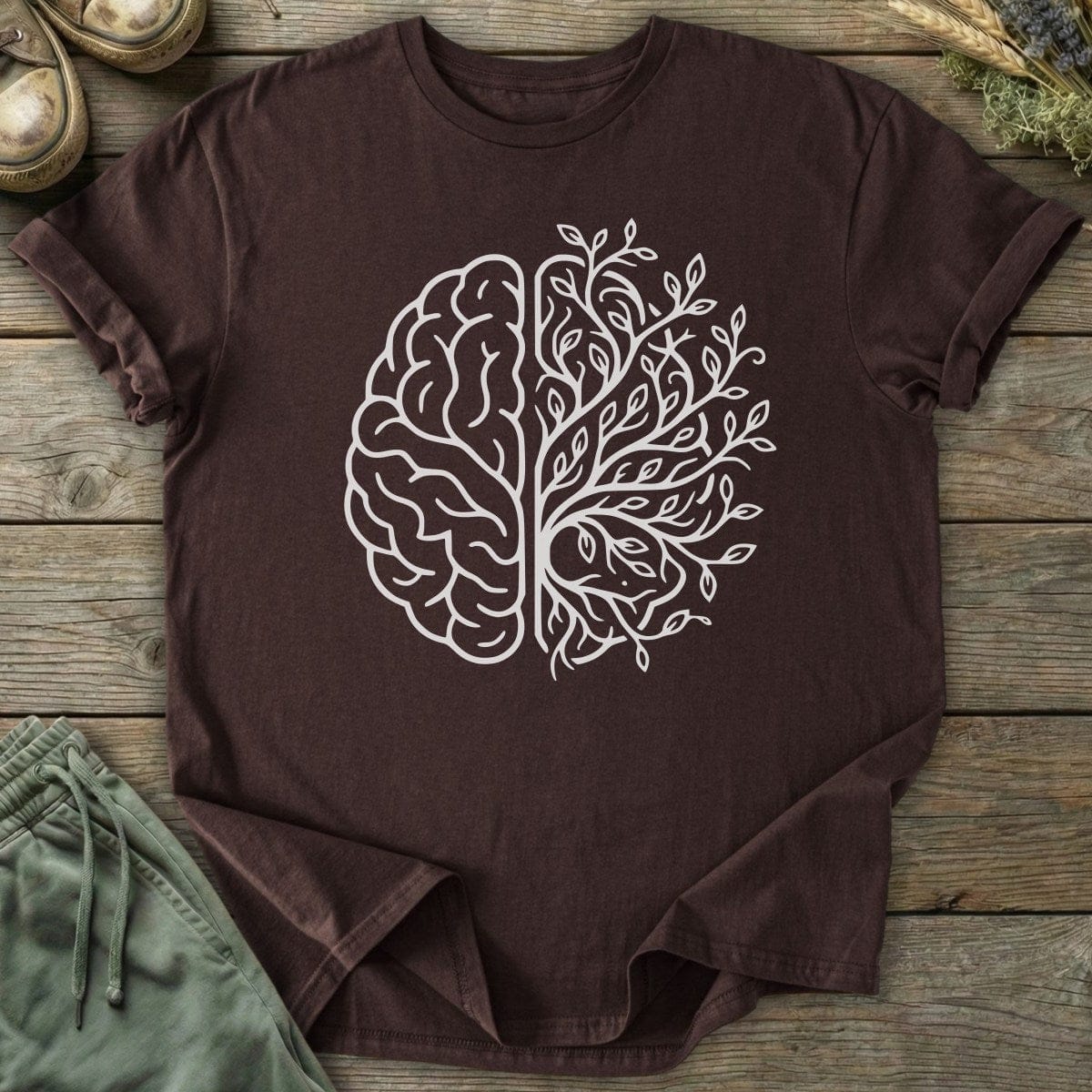 Printify T-Shirt Brain and Leaves T-Shirt