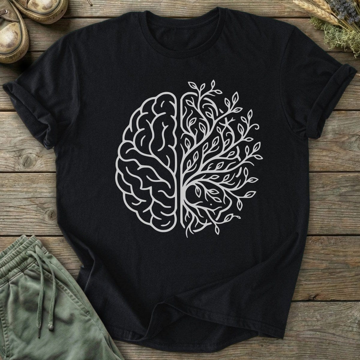Printify T-Shirt Brain and Leaves T-Shirt