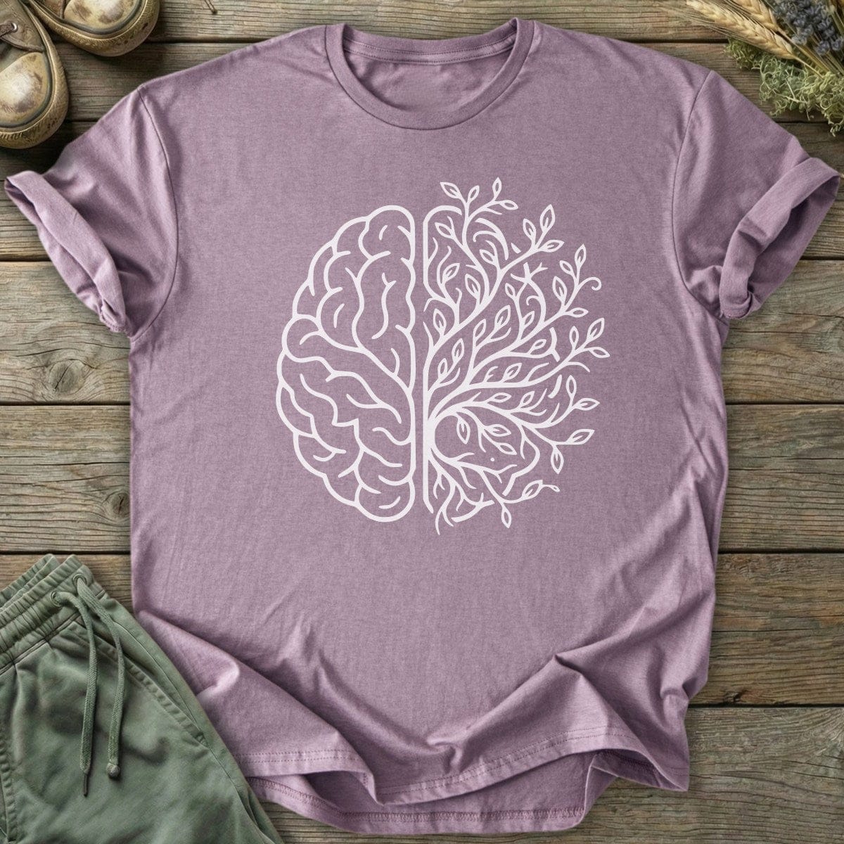 Printify T-Shirt Brain and Leaves T-Shirt