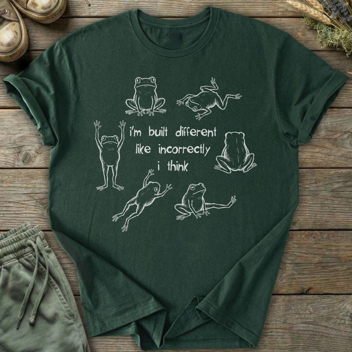 Printify T-Shirt Built Different Frog Collage T-Shirt