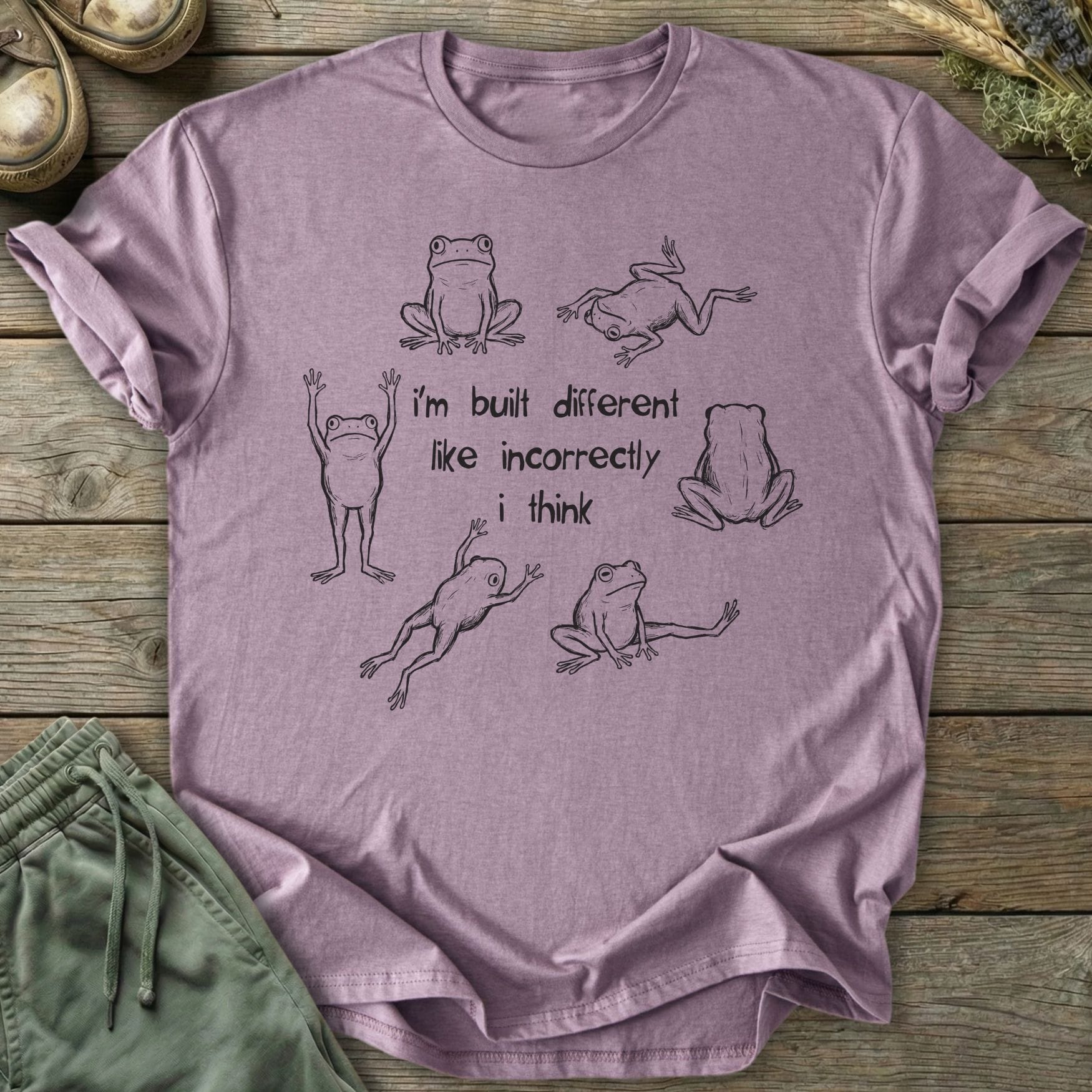 Printify T-Shirt Built Different Frog Collage T-Shirt