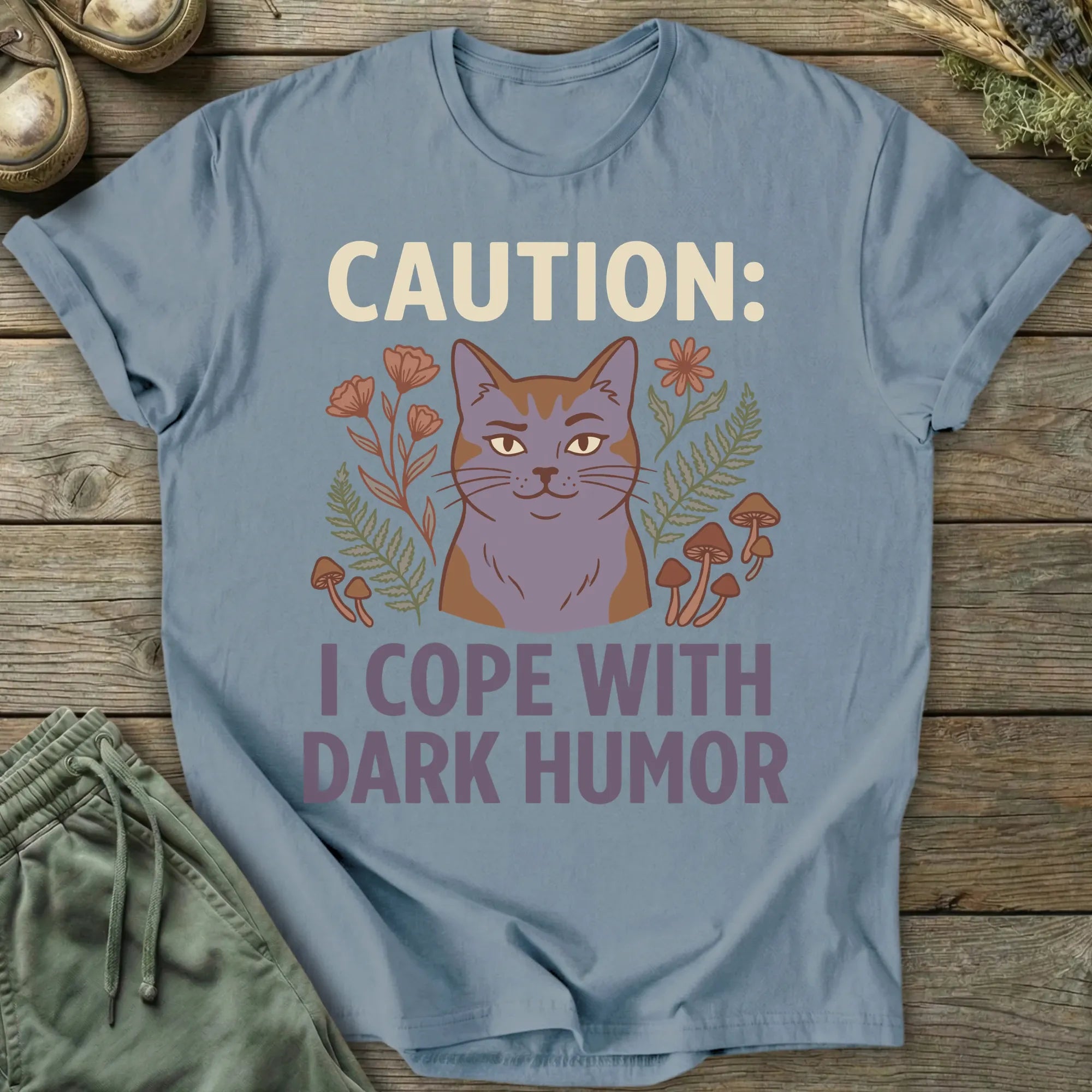 Printify T-Shirt Caution I Cope With Dark Humor T-Shirt