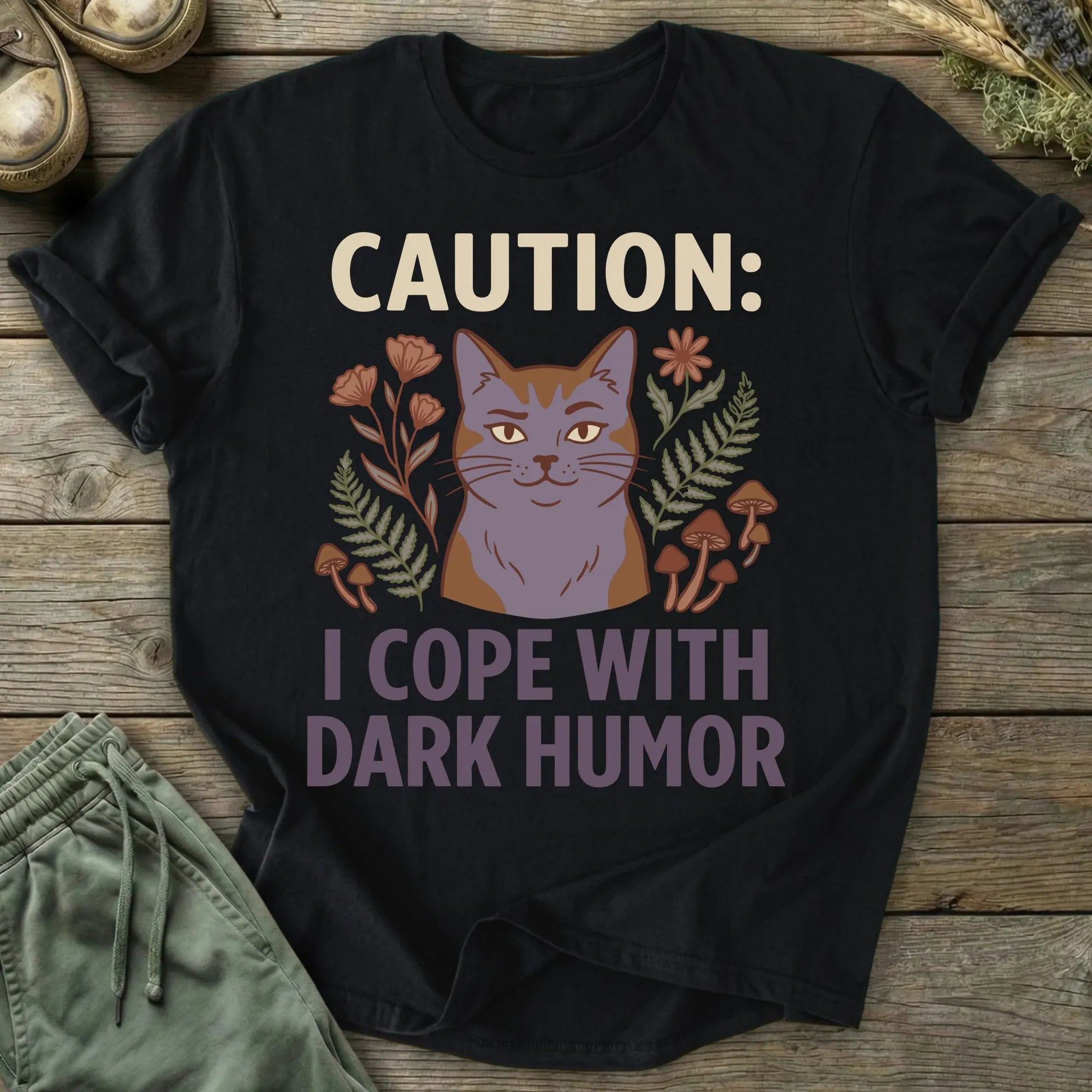 Printify T-Shirt Caution I Cope With Dark Humor T-Shirt