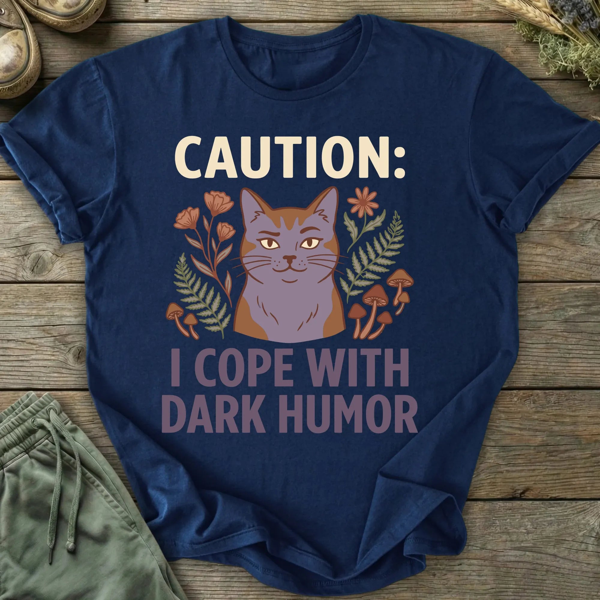 Printify T-Shirt Caution I Cope With Dark Humor T-Shirt