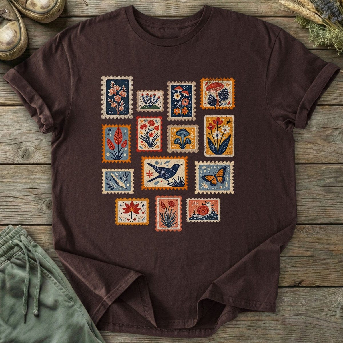 Printify T-Shirt Colorful Stamps T-Shirt