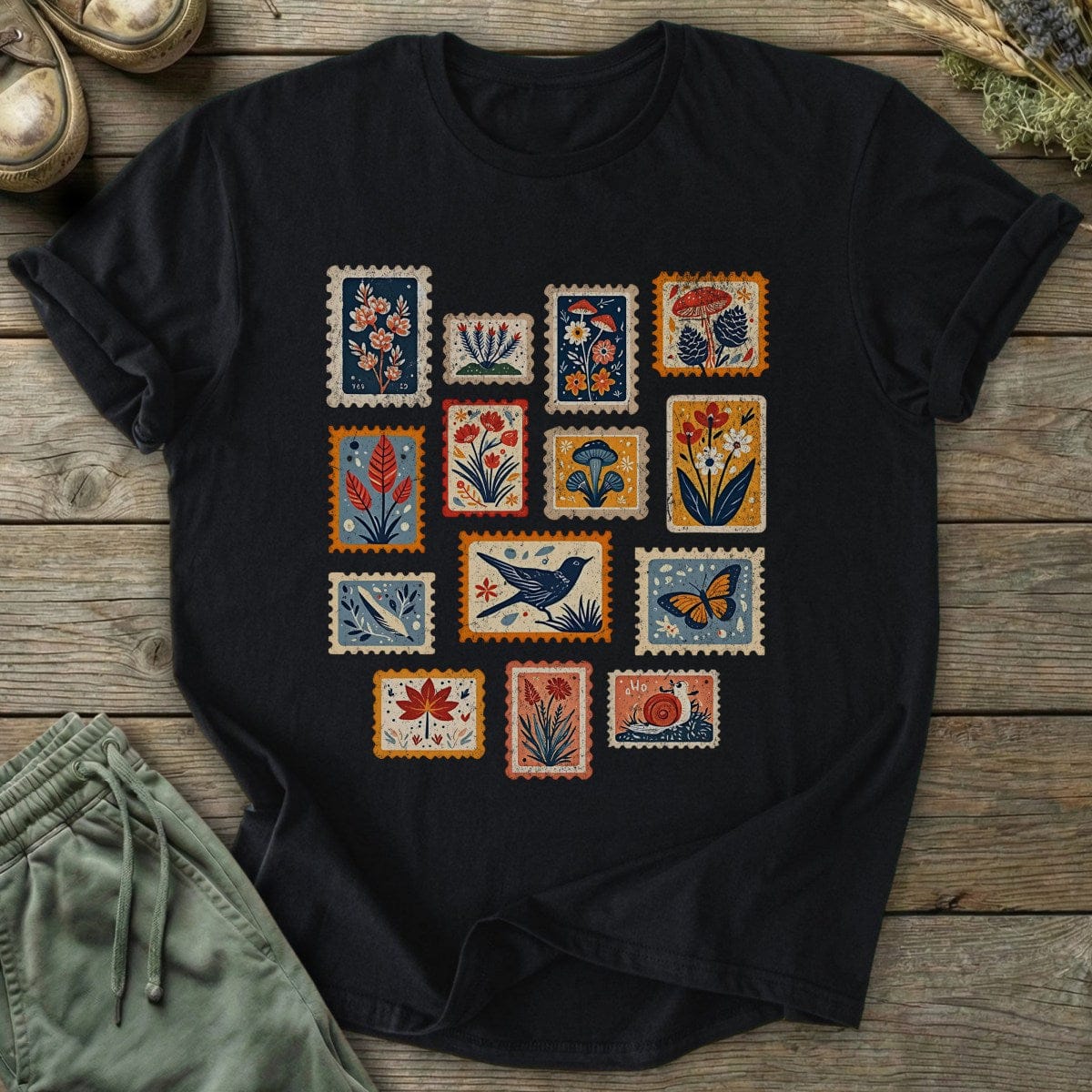 Printify T-Shirt Colorful Stamps T-Shirt